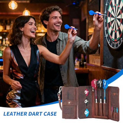 lotoo Leather Dart Case for Soft Tip Darts, Cross with Bible Verse Holds 3 Darts Storage for Tips, Shafts, Flights