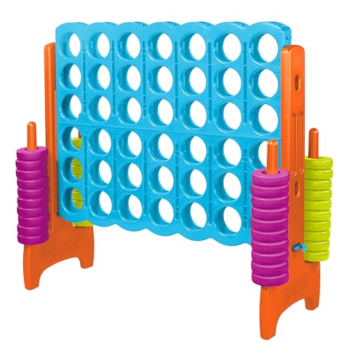 Giant 4 in a Row Game - 3.8 ft Tall Outdoor Yard Games for Adults and Kids, Connect Style Lawn Game Set with 42 Rings, Portable Party Games for Backyard, Tailgate, BBQ (Vibrant) - color: Vibrant