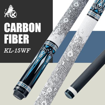 KONLLEN Carbon Fiber Pool Cue Stick 58-inch Professional Pool Sticks for Adults Full Carbon Technology Low Deflection Pool Cue Billiard Cues with 12.5mm Tip (Easy to Control, Pro Taper, Ultra-Smooth) - color: 002 white blue
