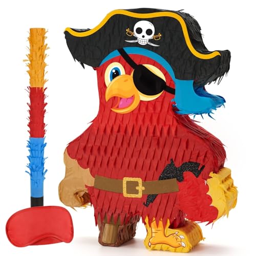 Wernnsai Pirate Piñata - Pirate Parrot Piñata with Blindfold and Bat for Boys' Birthday Party Adventure Theme Decorations - style: Pirate