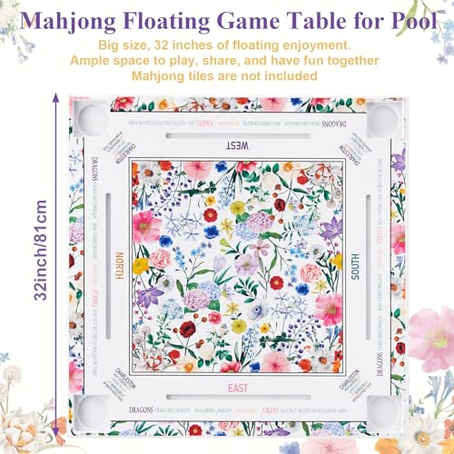 32x32 Inch Large Mahjong Floating Game Table for Pool Swimming Pool and Hot Tub Float Board for Mahjong Card Games Dominoes Poker Adults Pools Game Tray for Summer Beach Indoor Outdoor(Floral) - style: Floral