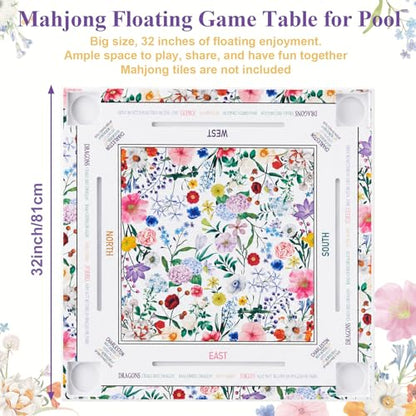 32x32 Inch Large Mahjong Floating Game Table for Pool Swimming Pool and Hot Tub Float Board for Mahjong Card Games Dominoes Poker Adults Pools Game Tray for Summer Beach Indoor Outdoor(Floral) - style: Floral