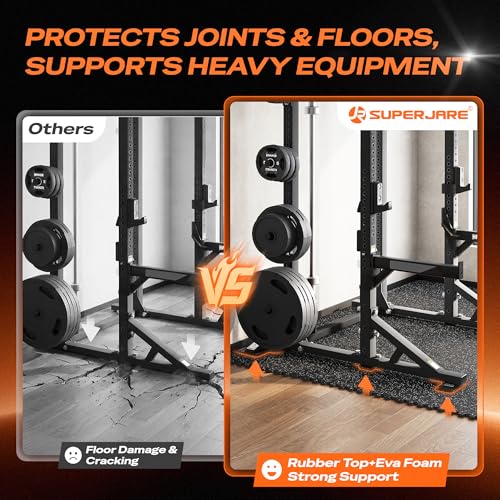 SUPERJARE 0.56'' Thick 36 Pcs 144 Sq Ft Rubber Top Exercise Equipment Mats, High Density EVA Foam Mats with Rubber Top, Interlocking Gym Flooring for Home Gym, Protective Workout Mat, Black/Grey - size: 36 Tiles (144 Sq Ft)
