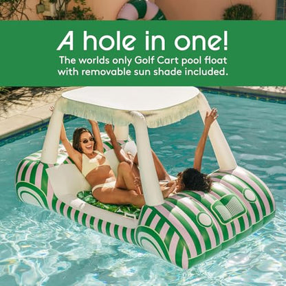 FUNBOY Giant Inflatable Luxury Golf Cart Pool Float, Two Cup Holders, Removable Fringe Shade, Float for Summer Pool Party and Entertainment - color: Palm