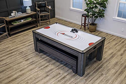 Atomic Northport 3‑in‑1 Dining Table – Air‑Powered Hockey, Table Tennis & Dining Table Combo with Storage Benches, Modern Wood Grain Design