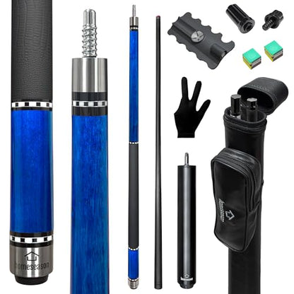 HomeSeason 58inch Carbon Fiber Pool Cue Stick with Screw-in Extension and Leather Case, 18oz Low Deflection Professional Cue Stick for Billiards, 13mm Tip - color: 19oz/Blue