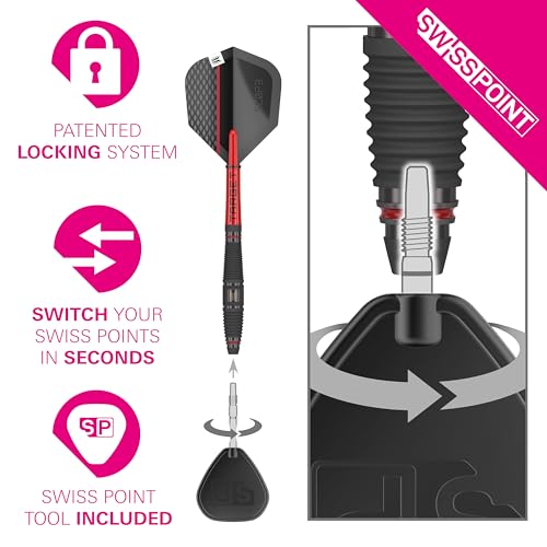 Target Darts Scope Steel Tip Swiss Point Darts, 90% Tungsten Dart Set | Steel Tip Dart, Red & Black Darts, Professional Dart Set with Swiss Points & Tool | Barrel 01/02/03/04 –21G/22G/23G/24G/25G - size: 23G, style: Barrel 03