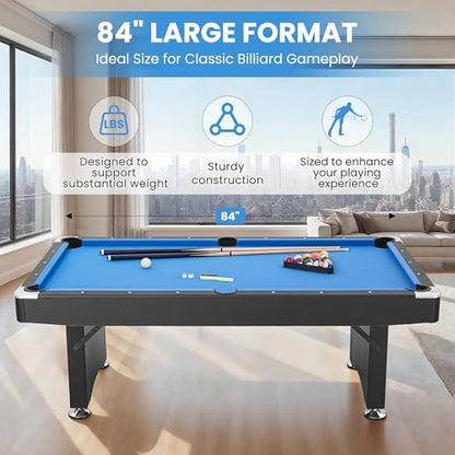 84’’ Pool Table 7FT Game Table Billiards Tables with Includes Accessories, 2 Cue Sticks, Billiard Balls, Rack, Felt Brush and Chalk for Family Game Room Basements