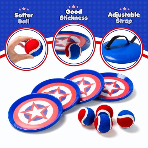 PlayZap Toss and Catch Ball Set - Valentine Gift for Toddlers Kids Boys Girls 2-4 5-7 8-13+ Yrs - Baseball Glove Toy Indoor Outdoor Yard Game & Beach/Pool Toy Set 4 Pack
