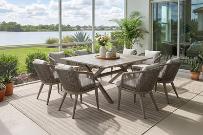 PURPLE LEAF 9 Pieces Outdoor Metal Furniture Set Patio Conversation Sets Dining Set, 1 Square Dining Table and 8 Modern Chairs with Cushions Seat Champagne - color: Champagne, size: 9 Pcs, style: Square