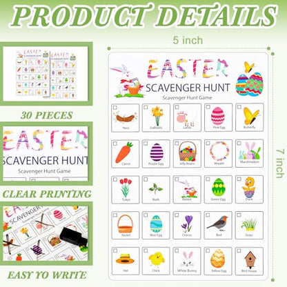 Hoolerry 30 Pcs Scavenger Hunt for Kids Road Trip Game Car Spring Summer Wedding Scavenger Hunt Cards Travel Activities Camping Games Outdoor Indoor Seek Activity for Kids Adults (Easter) - style: Easter
