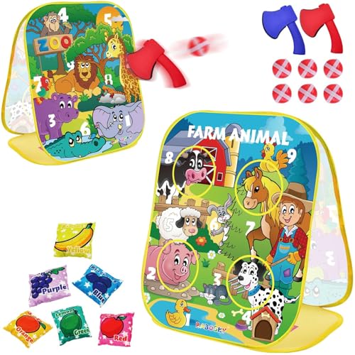 RaboSky 3-in-1 Farm Animals Bean Bags Toss Axes Throwing Sticky Balls Game for Kids 3 4 5 Toddlers Indoor Outdoor Sports Activities Toys Gifts for Boys Birthday Easter Christmas Stocking Stuffer - color: Farm 12×24