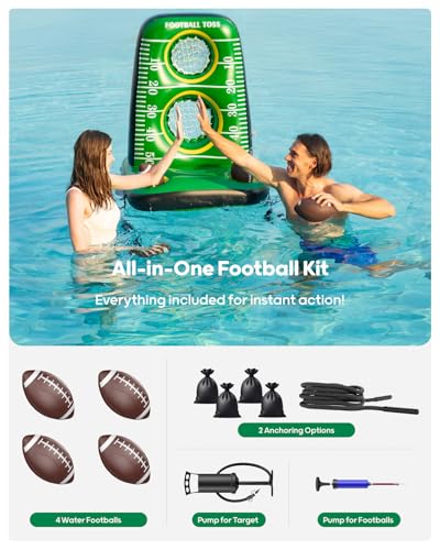 QPAU Inflatable Football Toss Game for Pool – Water Football Target with 4 Balls & 2 Pumps, Dual Net Design, Stable Base, Summer Pool Game for Kids & Adults - color: Green