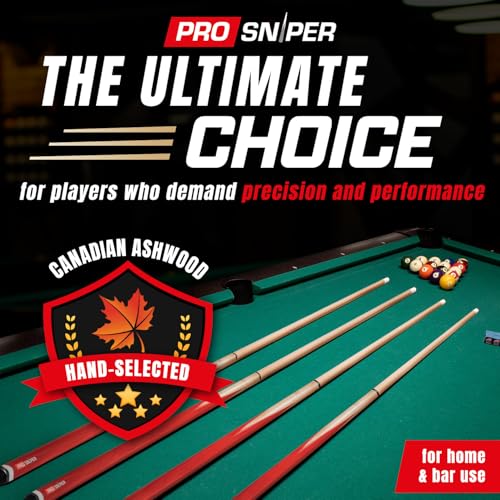 Prosniper Premium Pool Sticks Set of 4 | 58-Inch, 19-Oz Canadian Ashwood Pool Cue with Low-Deflection Shaft & 4 Extra Chalks | Pro-Grade Billiard Cue for Home & Bar Play - color: Red