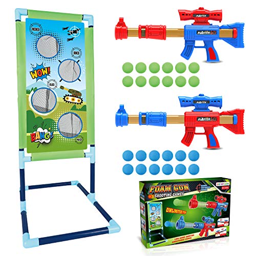 SpringFlower Shooting Game Toy for 6 7 8 9 10+ Years Olds Boys,2pk Foam Ball Popper Air Toy Guns with Standing Shooting Target,24 Foam Balls, for Kids