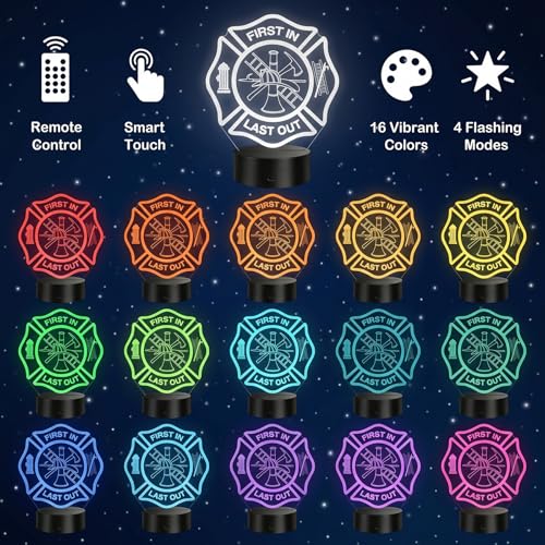Firefighter Gifts, Fireman Night Light | 16 Colors Changing Dimmable Timer USB Lamp, Fire Fighter Badge Gifts for Men Birthday Fathers Day Graduation Xmas - color: Firefighter