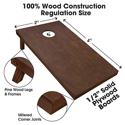 GoSports 4 ft x 2 ft Regulation Size Wooden Cornhole Boards Set with Dark Brown Finish - Includes Carrying Case - Dark Green & Gold