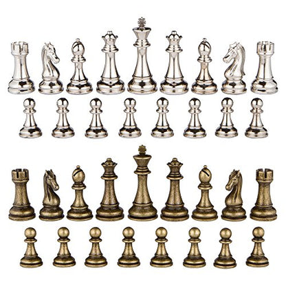 Jupiter Silver and Bronze Metal Chess Pieces with 4 Inch King and Extra Queens, Pieces Only, No Board