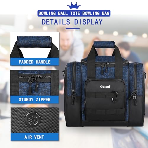 Goloni 1 Ball Bowling Bag for Men, Durable Bowling Tote with Padded Holder & Ventilated Shoe Compartment (Fits Size 14) - color: Blue