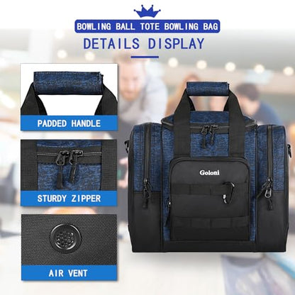 Goloni 1 Ball Bowling Bag for Men, Durable Bowling Tote with Padded Holder & Ventilated Shoe Compartment (Fits Size 14) - color: Blue