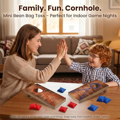 Mini Cornhole Set for Adults, Tabletop Bean Bag Toss Game with 2 Wooden Boards and 8 Bean Bags, 10.12 x 5.71 in Desktop Cornhole Game for Office, Home, Game Night, Party Gift