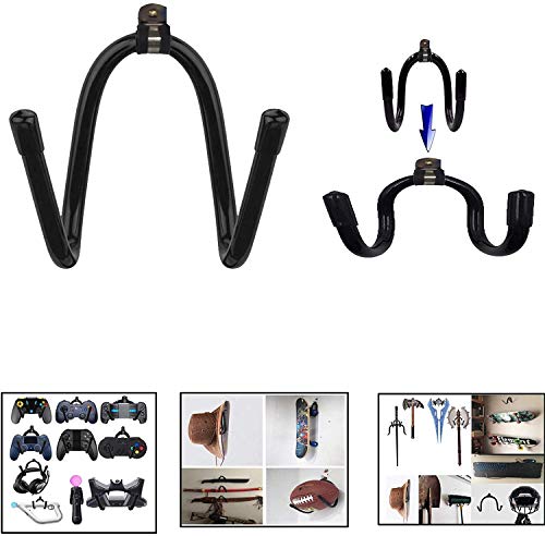 Flexible Adjustable W Rack,Multifunction Wall Mount Display Stand,Multipurpose Holder Hooks,Universal Organizer Storage Clips,Wall Hanger for Skateboard,VR Headset,Sword, Hat,Helmet,Coat,etc - 2 Pack