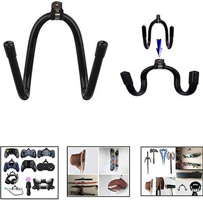 Flexible Adjustable W Rack,Multifunction Wall Mount Display Stand,Multipurpose Holder Hooks,Universal Organizer Storage Clips,Wall Hanger for Skateboard,VR Headset,Sword, Hat,Helmet,Coat,etc - 2 Pack