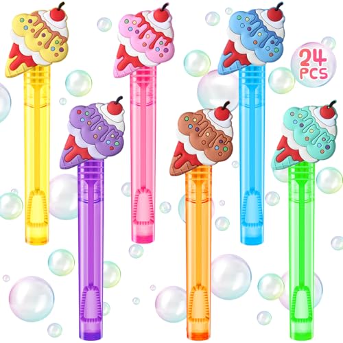 Winrayk Ice Cream Party Favors, 24Pcs Self-designed Mini Bubble Wands for Kids Bubbles Bulk with Detachable Topper (6 Colors), Two Sweet Birthday Gift Pinata Filler Goodie Bag Stuffer Classroom Prizes - style: Ice Cream