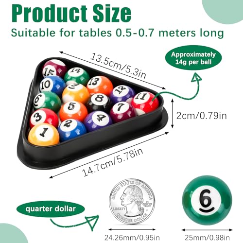 CEYAZYE 16Pcs 25mm/0.98in Mini Billiard Balls Set with Triangle Ball Rack | Small Tabletop Pool Table Balls, Resin Children Pool Ball for Kid's Table, Indoor Game Toy, Travel & Family Fun