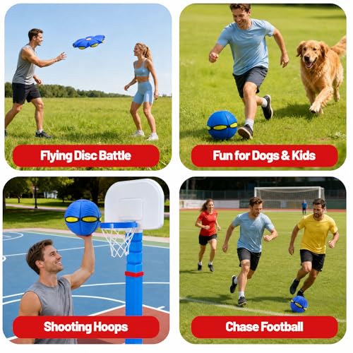 Magic Metaball, Magic Bouncing Ball, 2PCS Magic Flying Saucer Interactive Pop-Up Transform Toy, Family Interaction Blue and Green Bouncy Ball, Delay Frisbee Flying Disc Toy with 6 Light - color: Green & Blue