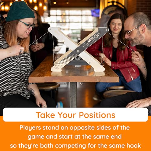 Fat Brain Toys Hook Rally Portable Wooden Tabletop Skill Challenge, Ring Toss Game for Kids and Adults, Hook Game Ring Toss, Fun Toys, Ages 8 to Adult