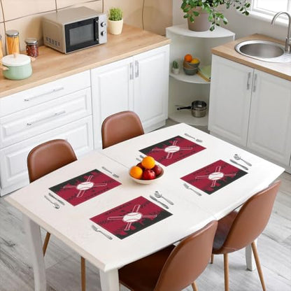 Erosebridal Baseball Placemats Set of 4 for Boys,Kids Softball Place Mats 12x18 inch,Red Black Baseball Player Table Mats,Sports Game Meal Mats for Dining Table(Arizona) - color: Arizona