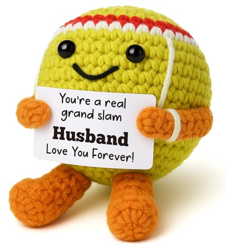 Mini Positive Crochet Tennis Ball Gifts for Women Men - Handmade Crochet Tennis Ball, Motivational Encouragement Christmas White Elephant Gift for Tennis Balls Lover Coworker Friend Coach - style: Husband