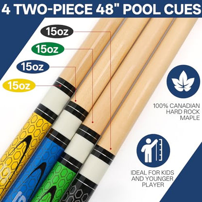 Pool Cues Set of 5/4/1, Pool Sticks for Adults 58 48 Inch 15 18 19 20 21oz Maple Wood Billiards Cue Sticks, for Professional Billiard Players Bars Home Hall Table Sport - color: 48inch 15oz Coloful-4-Cue-Set