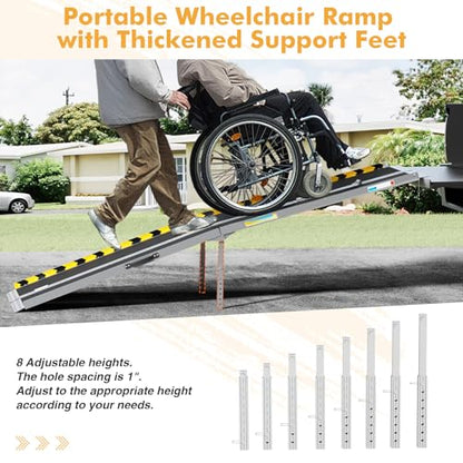 7ft Portable Wheelchair Ramp, Non-Slip Aluminum Folding Handicap with Support Legs & Latch, Threshold Ramp Suitable for 7" -21" Height Suitable for Home Steps, Stairs, Doorways, Car, Curbs - size: 7FT Using Height "-21"