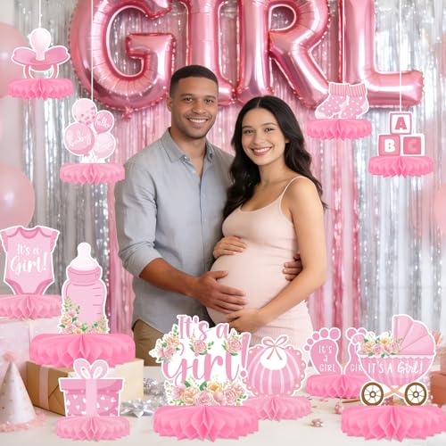 Girl Baby Shower Decorations Set - Kit with Pink Honeycomb Centerpiece, Baby Reveal & Themed Table Decor for the Baby Girl Shower Decorations - style: Girl
