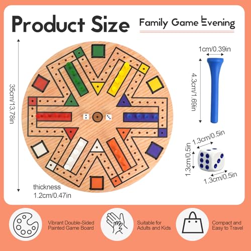 Wooden 3-6 Players Board Game Set with 48 Pieces and 4 Dice 13.7 Inch Painted Wooden Board Game for Adult Teen Family (6 Colors)