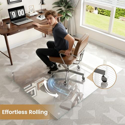 48"x60" Chair mat for Carpet, Tempered Glass Office Chair Mat with Round Corner, Desk Chair Mat for Carpet/Hardwood Floor-with 6 Anti-Slip Pads - size: 48x60