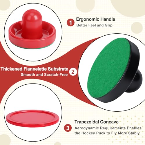Coopay Air Hockey Paddles and Pucks, Air Hockey Pushers with Nylon Storage Bag, Goal Handles Paddles Replacement Accessories for Game Tables(4 Pushers 96mm with Pads, 8 Pucks 64mm) - color: Red, Black