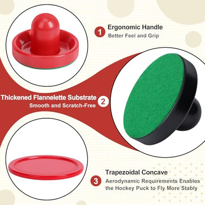 Coopay Air Hockey Paddles and Pucks, Air Hockey Pushers with Nylon Storage Bag, Goal Handles Paddles Replacement Accessories for Game Tables(4 Pushers 96mm with Pads, 8 Pucks 64mm) - color: Red, Black
