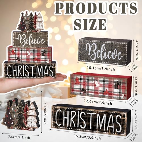 DIYDEC 4Pcs Christmas Table Decoration Christmas Tree Wooden Block Sign Xmas Tiered Tray Decor Winter Centerpiece Decorative Sign for Holiday Tabletop Coffee Fireplace Shelf Desk Party Decor - style: Black Tree
