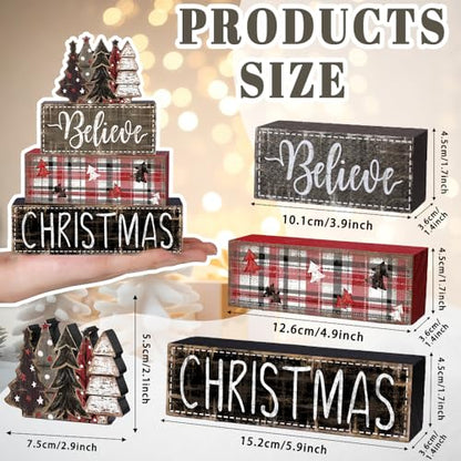 DIYDEC 4Pcs Christmas Table Decoration Christmas Tree Wooden Block Sign Xmas Tiered Tray Decor Winter Centerpiece Decorative Sign for Holiday Tabletop Coffee Fireplace Shelf Desk Party Decor - style: Black Tree