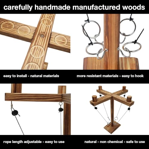Ring Toss Game for Adults Up to 4 Players - Wooden Table Top Ring Hook Game - Easy to Assemble - Multiple Game Scenes - Classic Ring Toss Game for Adults