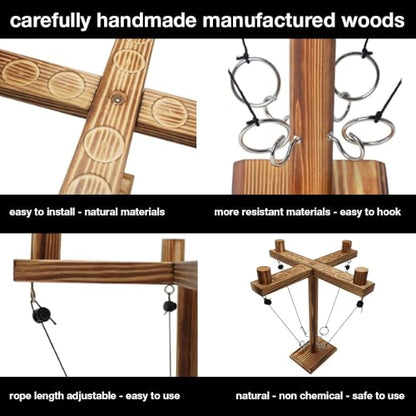Ring Toss Game for Adults Up to 4 Players - Wooden Table Top Ring Hook Game - Easy to Assemble - Multiple Game Scenes - Classic Ring Toss Game for Adults