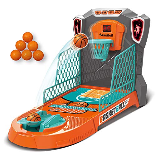 Basketball Shooting Game Toy, Desktop Table Basketball Games Set with Basketball Court, Move Basket, Light and Score Fun Sports Novelty Toy for Birthday Gifts