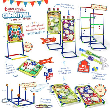 Carnival Games for Kids - Yard Games Include: Ring Toss, Beanbag, Ball Shooting Target Game, Ladder Toss, Darts Board, Tic Tac Toe, Birthday Party Activities, Portable Backyard Outdoor Games for Kids