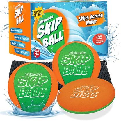 Activ Life The Ultimate Water Skip Balls, Water Bouncing Ball for Swimming Pool, Beach Toys for Friends, Family, Kids and Adults - style: Green/Orange