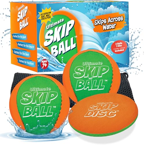 Activ Life The Ultimate Water Skip Balls, Water Bouncing Ball for Swimming Pool, Beach Toys for Friends, Family, Kids and Adults - style: Green/Orange