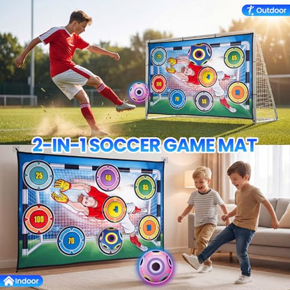 Soccer Training Mat, Soccer Kick Trainer with 2 Soft Soccer Ball Indoor Outdoor Sticky Soccer Ball Game Toss Soccer Target Game Great Gifts for Boys Girls