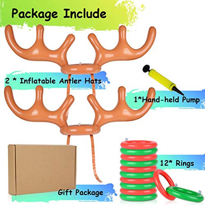 2 Set Inflatable Reindeer Antlers Ring Toss Game, Christmas Games for Family Party Great for Adults and Kids - style: 2 PACK